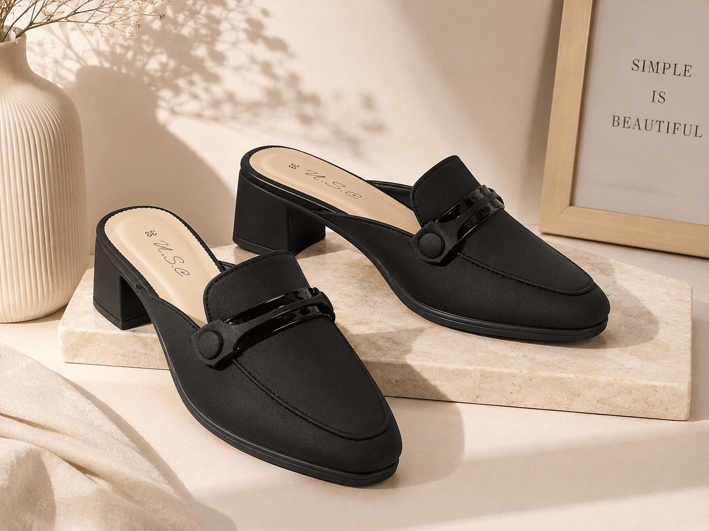 Women's Elegant Block Heel Mule – Black